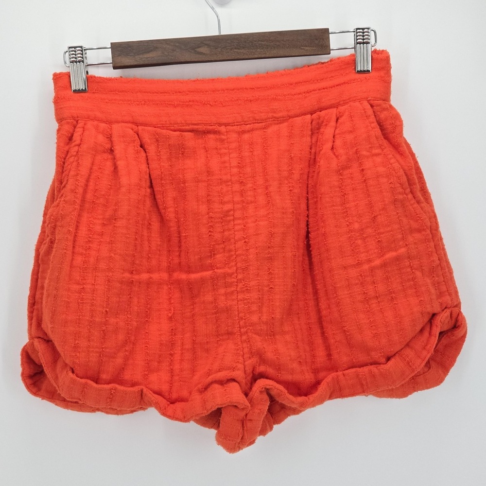 Orange Gauze Cotton Shorts Women's Boho Coastal Cottagecore Summer Casual